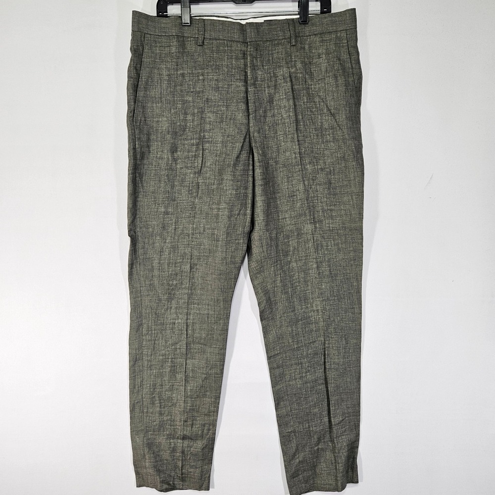 H&M Men's Linen Pant Trousers Smokey Green Size 36x30 SLIM‎ NEW